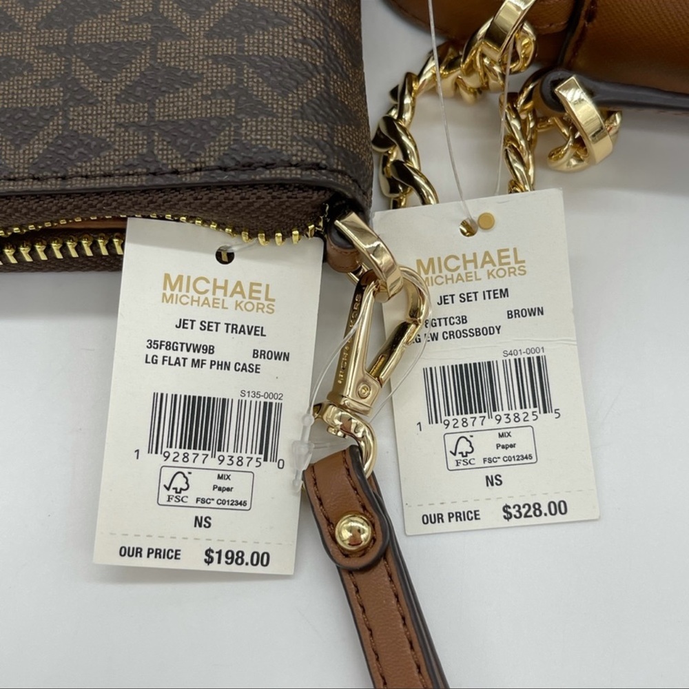 Michael Kors EW Crossbody Bag & Large Flat Mf Phone Case Wallet Leather Brown - Picture 13 of 13